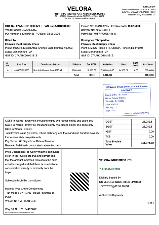 A supplier tax invoice of the kind uploaded to create a trip